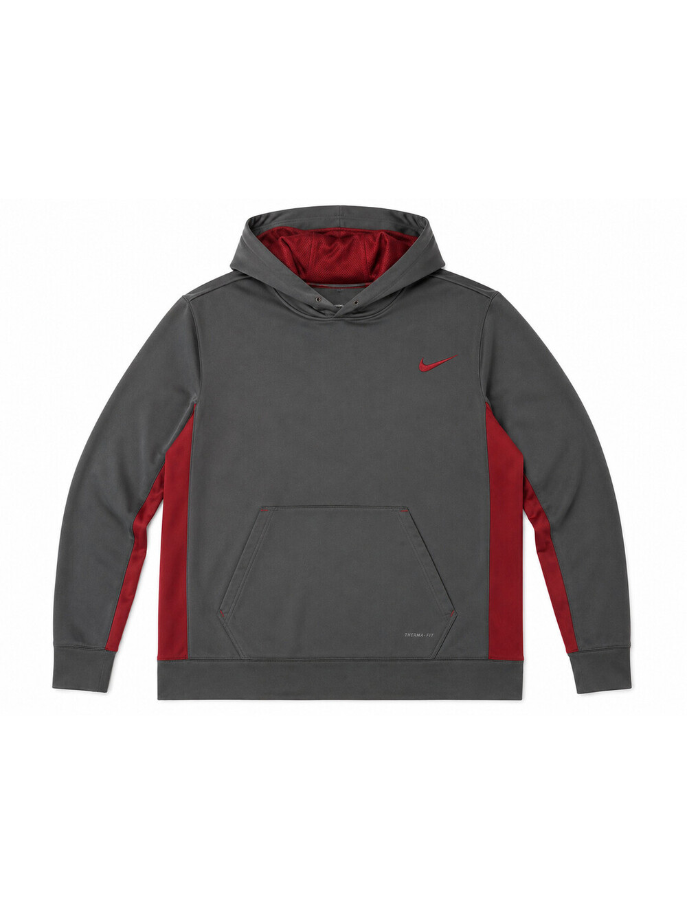 Nike Therma-FIT Men XL Gray Red Pullover Hoodie Sweatshirt Athletic Gym Warm